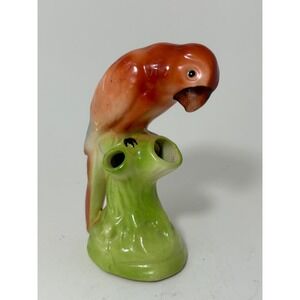 Vintage Czechoslovakia Ceramic Parrot Bud Vase Figurine Orange Blue Macaw Bird